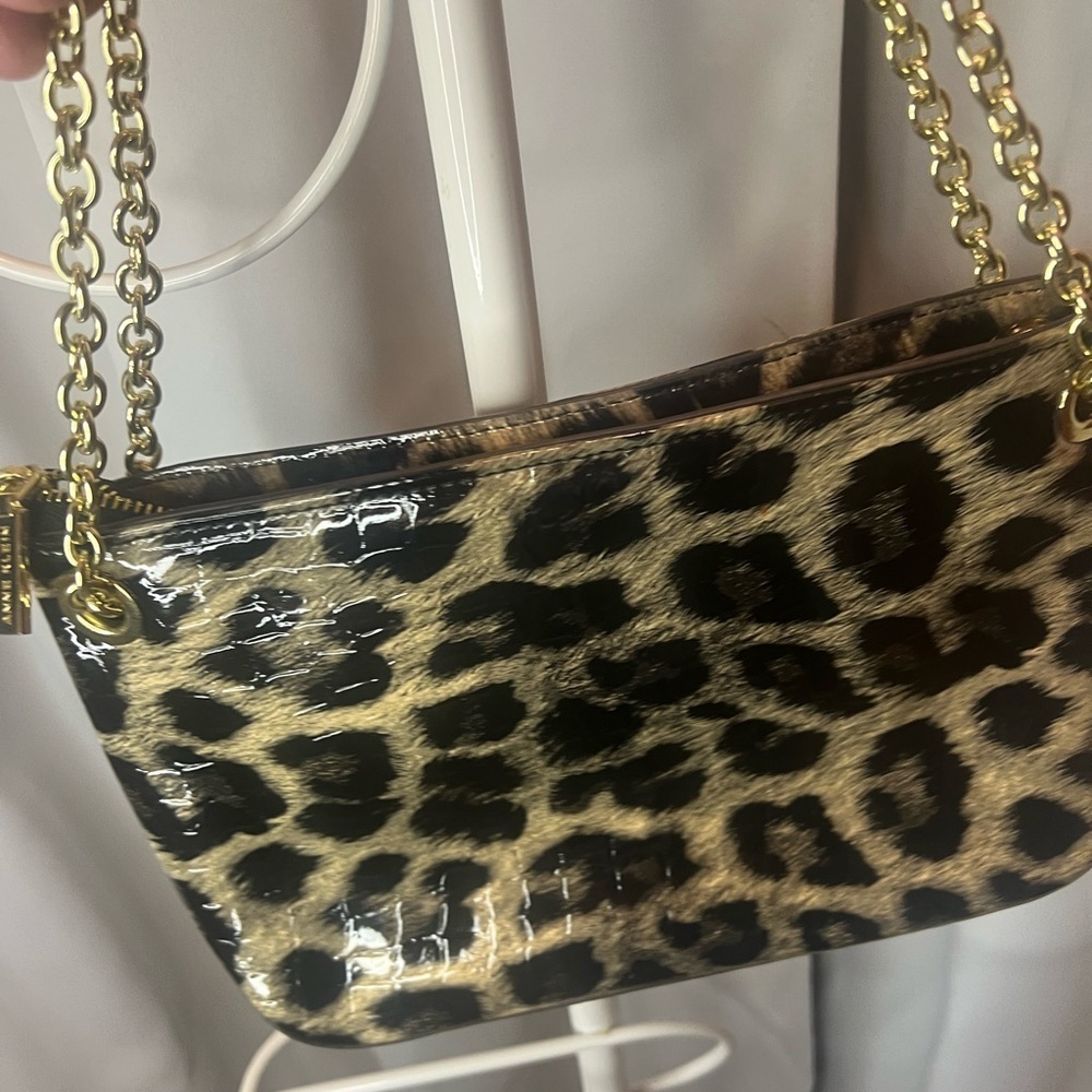 ANNE KLEIN CHEETAH PRINT PATENT LEATHER GOLD BLACK GREY PURSE CHAIN - Picture 3 of 7